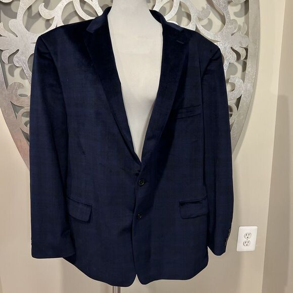 Ralph Lauren Blue Label Dinner Jacket Mens 52R Dark Blue Plaid Velvet